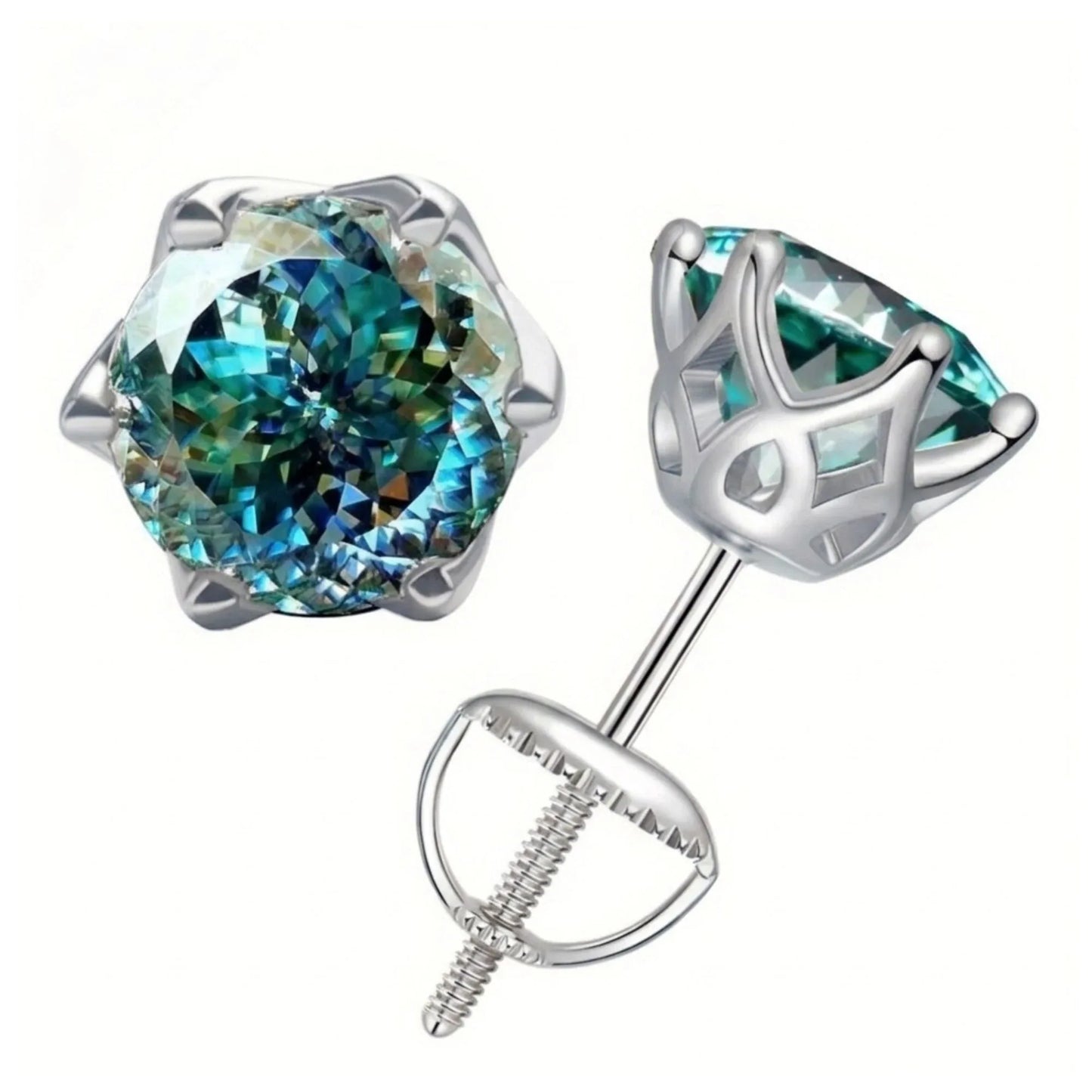Ocean Fire – 6,5 mm Portuguese Cut Cyan Moissanite Ohrstecker aus 925 Sterling Silber - Alyrah Jewellery