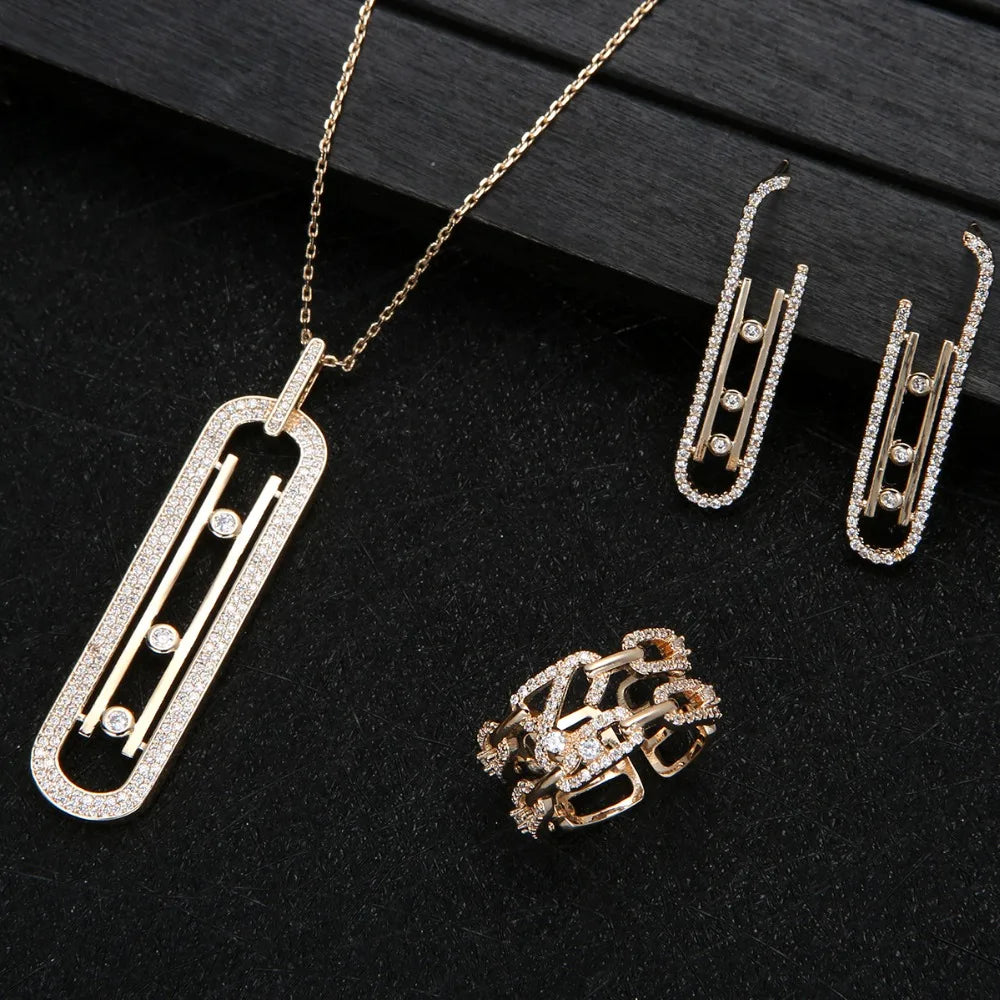 Luxury Geometry – Schichtbares Schmuckset: Anhänger, Ohrringe & Ring