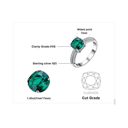 JewelryPalace Green Simulated Nano Emerald Created Ruby Ring 925 Sterling Silver Gemstone Solitaire Engagement Rings for Women