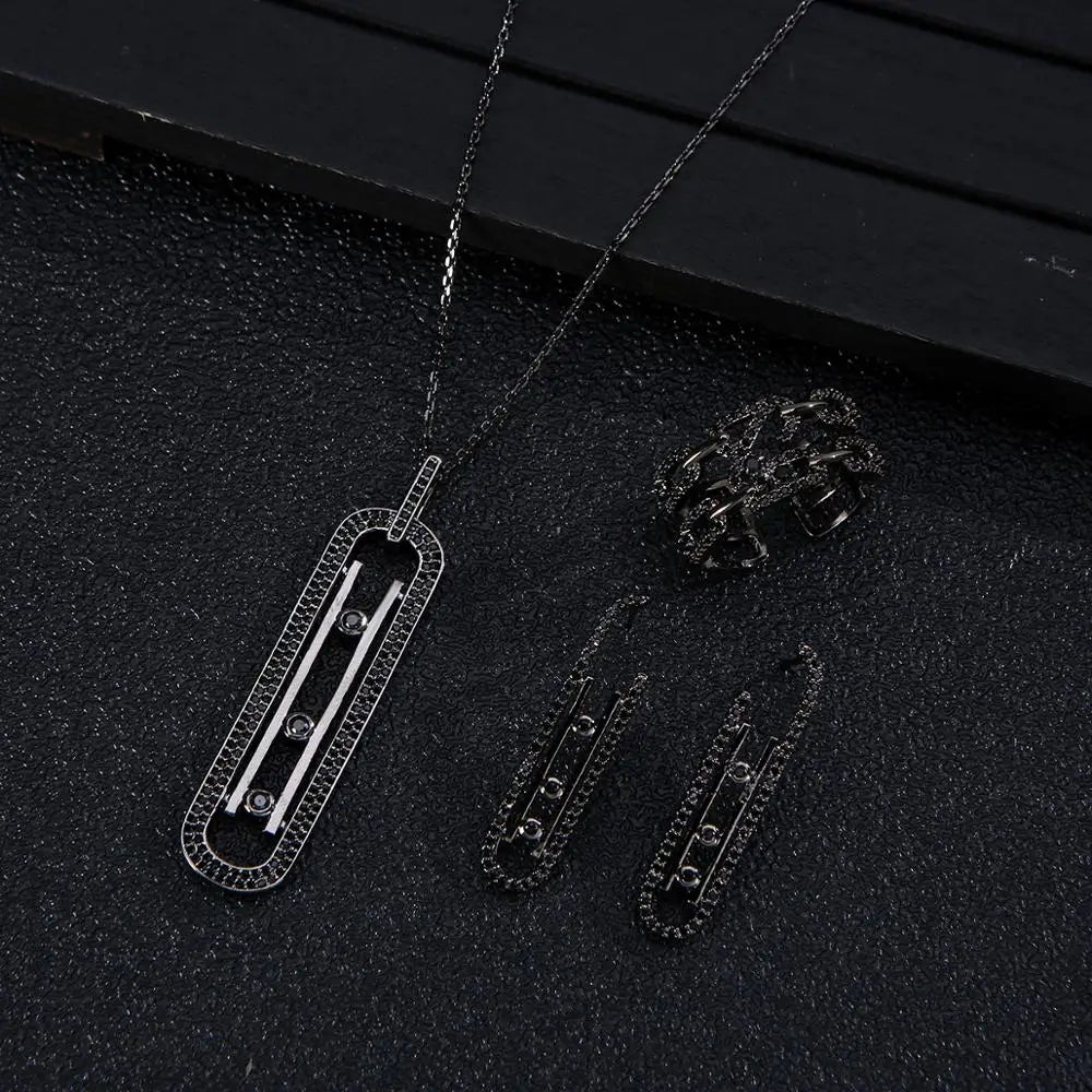 Luxury Geometry – Schichtbares Schmuckset: Anhänger, Ohrringe & Ring