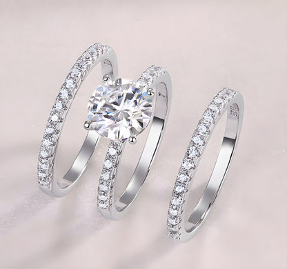 Trinity – Eleganter Moissanit-Ehering Silber