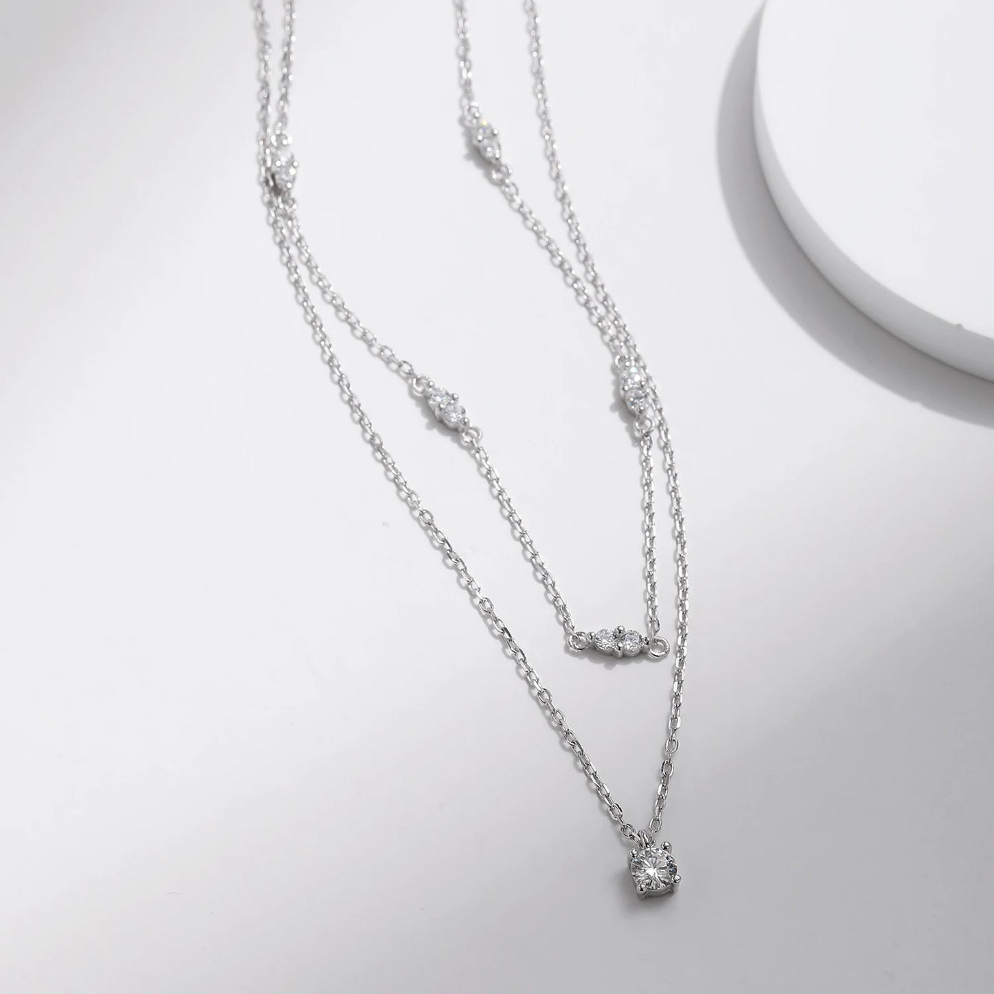 Eternal Radiance – Double-Layered Moissanite Pendant Necklace