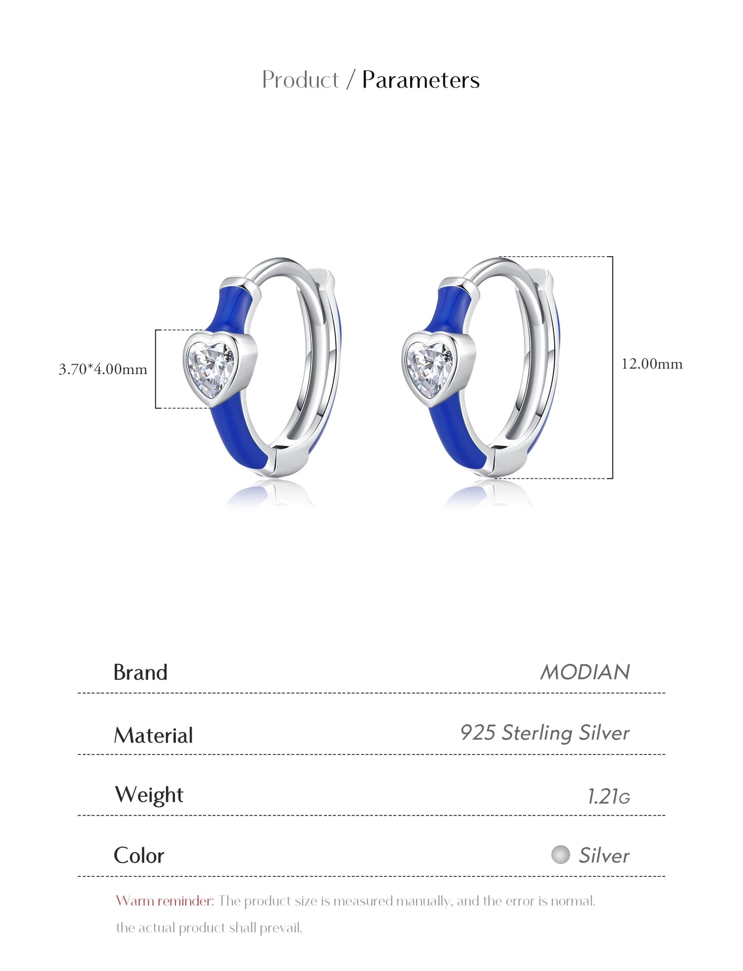 Urban Blue Heart enamel hoop earrings