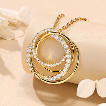 Eternal Circle - Collana con ciondolo in moissanite per donna, argento sterling placcato oro 18 carati, design a quattro anelli