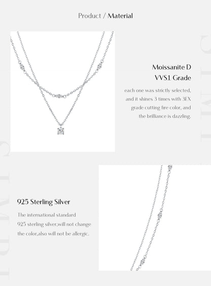 Eternal Radiance – Double-Layered Moissanite Pendant Necklace