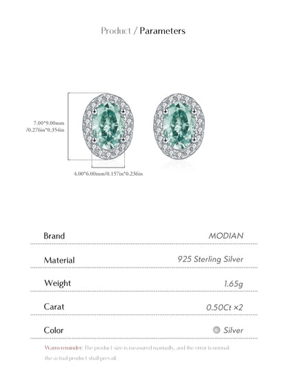 Emerald Halo – Green Moissanite Oval Stud Earrings