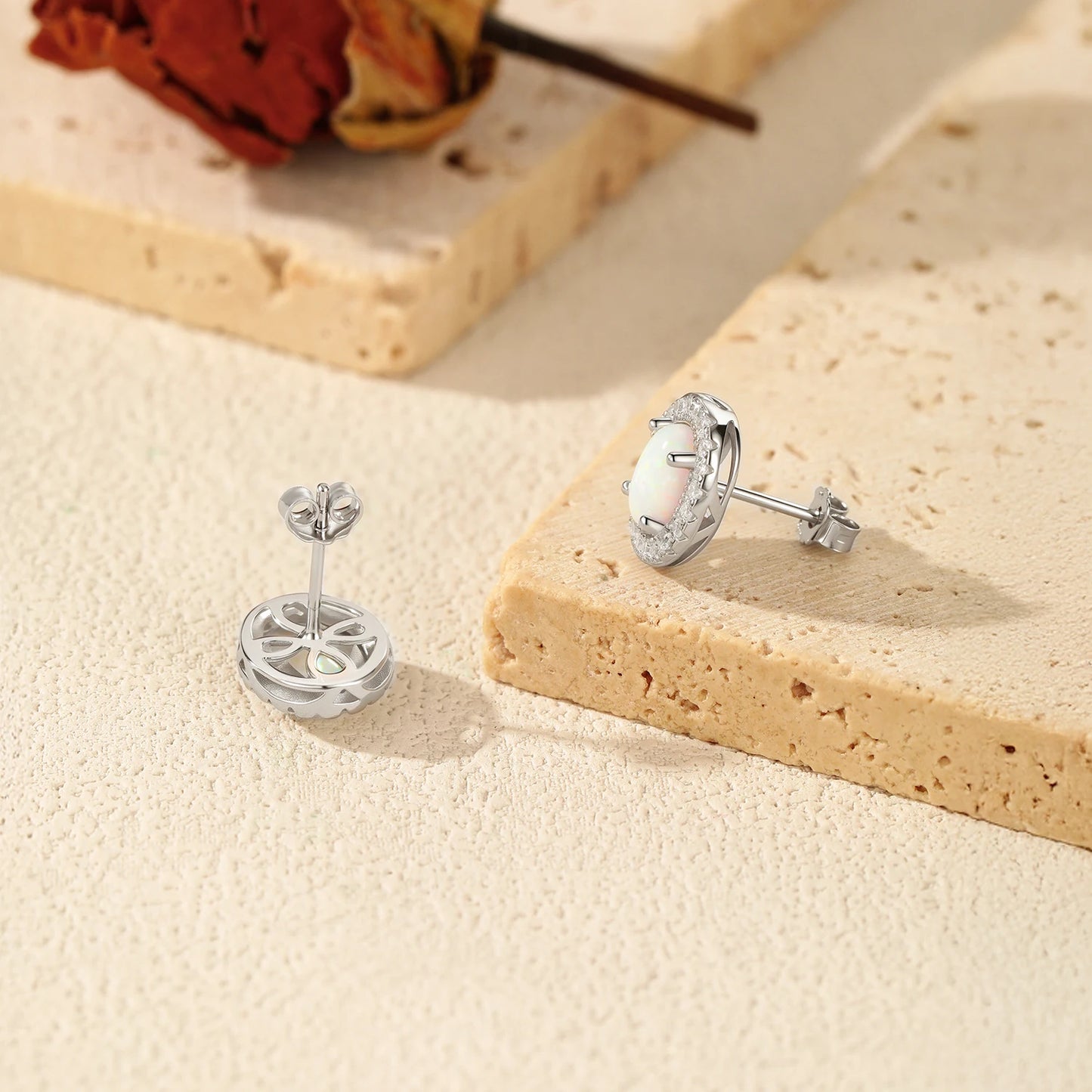 Urban Oval – Opal Halo Stud Earrings