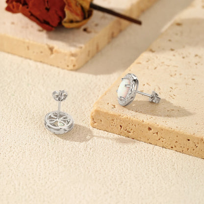 Urban Oval – Opal Halo Stud Earrings