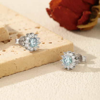 Emerald Sun - Orecchini a bottone con moissanite verde