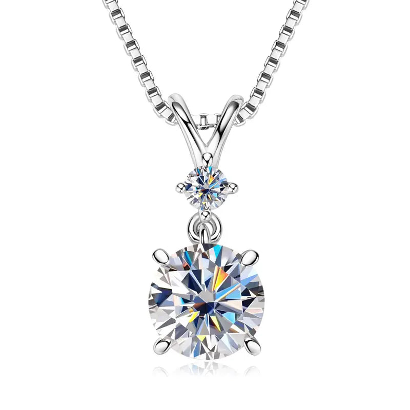 Funkelnde Zweisamkeit – 1CT/2CT/3CT Moissanite Solitaire Anhänger Halskette aus  Silber, Verstellbare Kette, Luxuriöses