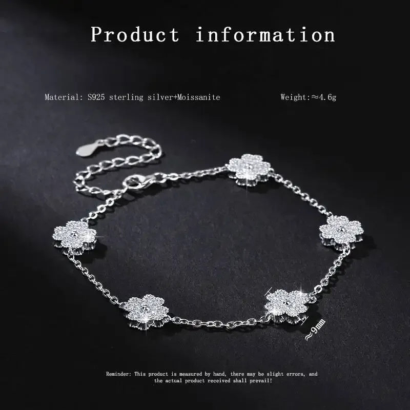 Glanzender Glücksklee – Sterlingsilber Moissanite Armband für Damen, Vierblättriger Klee, Feiner Schmuck - Alyrah Jewellery