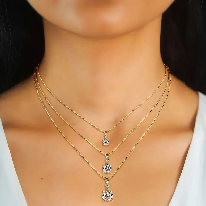 Funkelnde Zweisamkeit – 1CT/2CT/3CT Moissanite Solitaire Anhänger Halskette aus Silber, Verstellbare Kette, Luxuriöses - Alyrah Jewellery