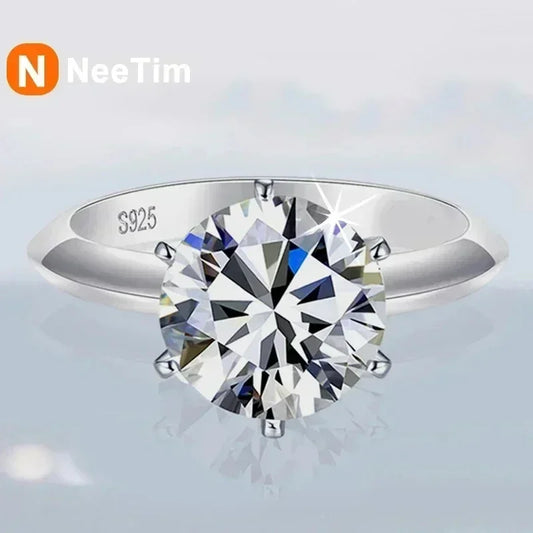 Moissanite Ring for Women 0.5-5ct | 925 Sterling Silver with White Gold Plating | Engagement & Wedding Band