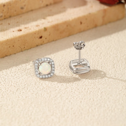 Urban Square – Elegant Opal Stud Earrings