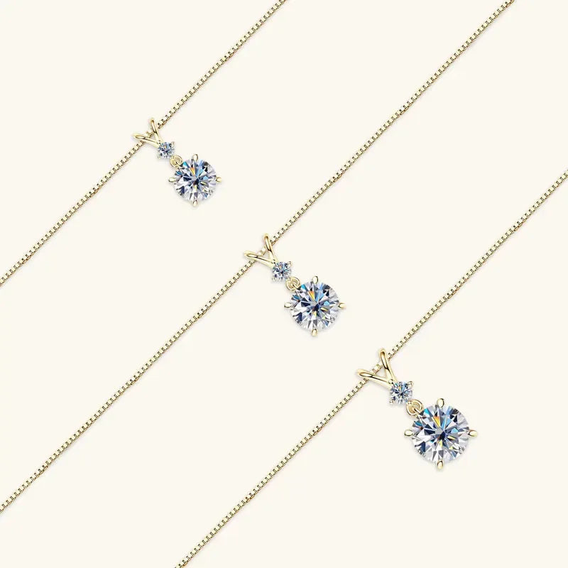 Funkelnde Zweisamkeit – 1CT/2CT/3CT Moissanite Solitaire Anhänger Halskette aus Silber, Verstellbare Kette, Luxuriöses - Alyrah Jewellery