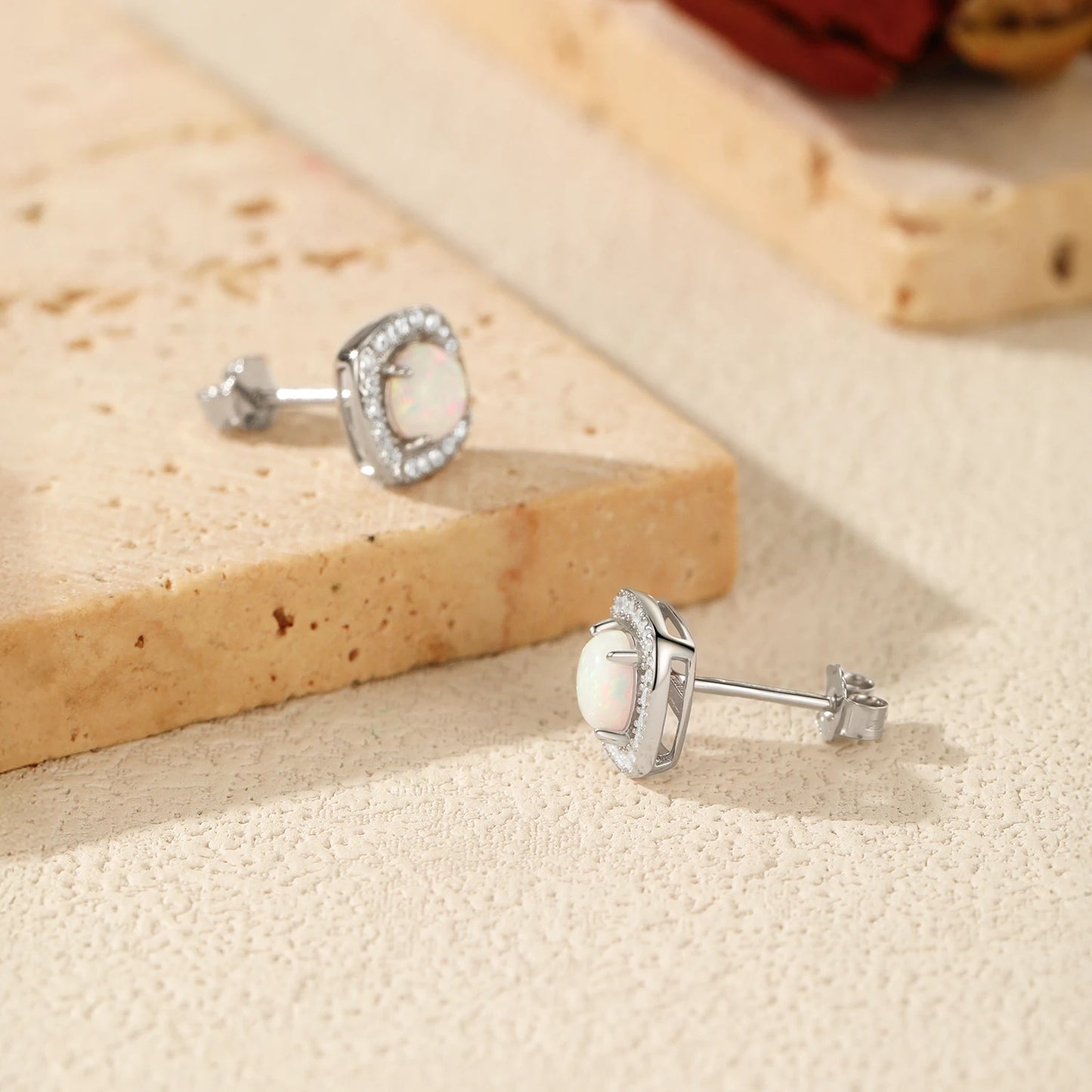 Urban Square – Elegant Opal Stud Earrings