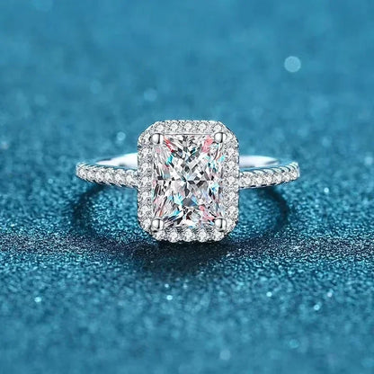 2 Carat Emerald Radiant Cut Moissanite Ring for Women | 925 Sterling Silver with 18K Gold Plating | Engagement & Wedding Band