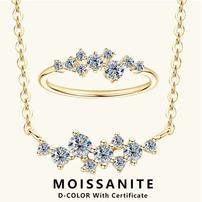 Celestial Glow – Ring und Halskette mit Moissanit-Cluster