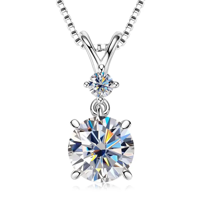 Funkelnde Zweisamkeit – 1CT/2CT/3CT Moissanite Solitaire Anhänger Halskette aus  Silber, Verstellbare Kette, Luxuriöses