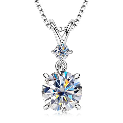 Funkelnde Zweisamkeit – 1CT/2CT/3CT Moissanite Solitaire Anhänger Halskette aus  Silber, Verstellbare Kette, Luxuriöses
