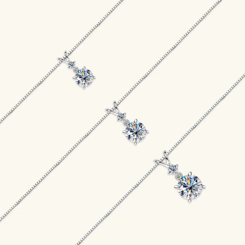 Funkelnde Zweisamkeit – 1CT/2CT/3CT Moissanite Solitaire Anhänger Halskette aus  Silber, Verstellbare Kette, Luxuriöses