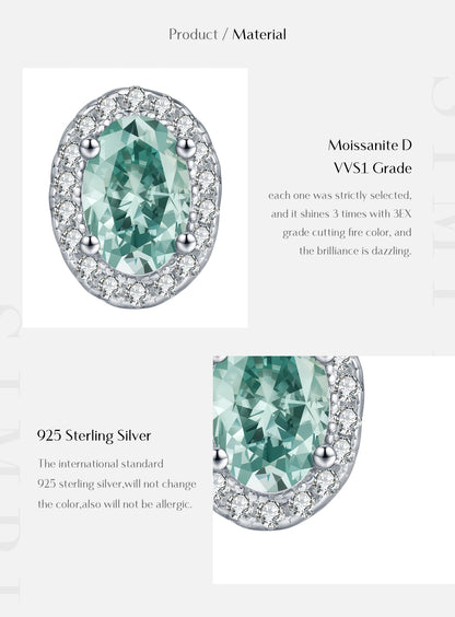 Emerald Halo – Green Moissanite Oval Stud Earrings