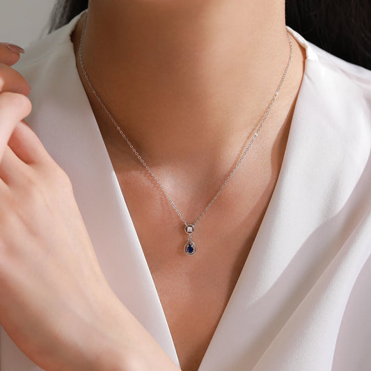 ALYRAH 925 Sterling Silver Jewelry Set – Blue Zircon Water Drop Pendant Necklace & Earrings | Elegant Wedding Gift