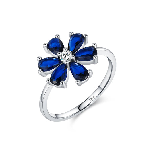 Royal Azure Bloom – Exquisite Water Drop Ring