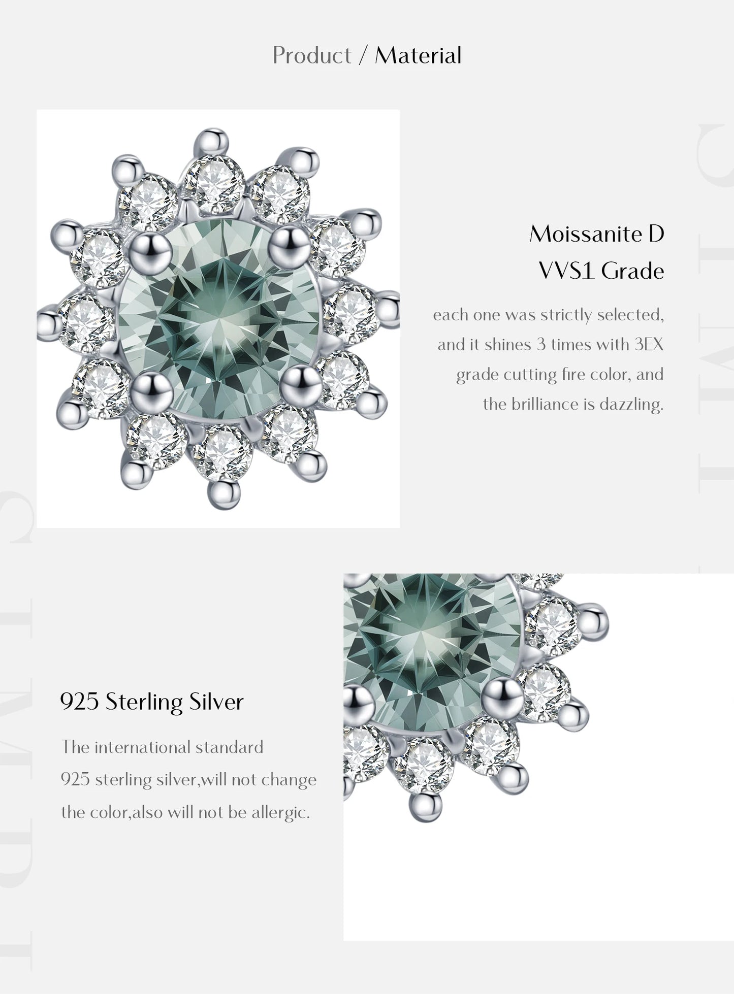 Emerald Sun - Orecchini a bottone con moissanite verde