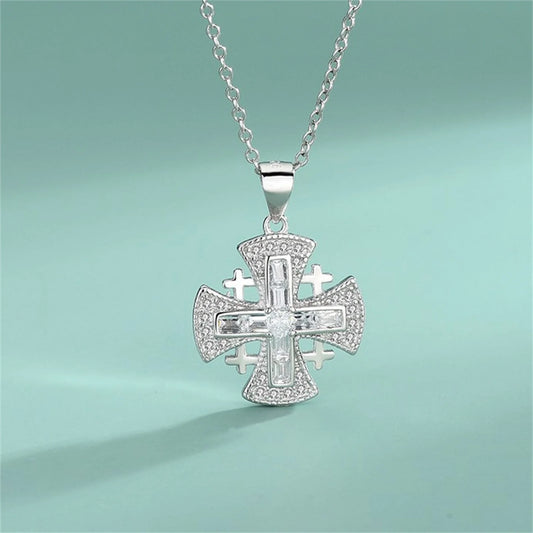 925 Sterling Silver Jerusalem Cross Pendant – Vintage Crusader Necklace for Women & Girls | Georgian Emblem Jewelry