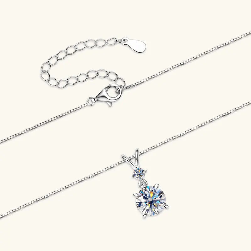 Funkelnde Zweisamkeit – 1CT/2CT/3CT Moissanite Solitaire Anhänger Halskette aus  Silber, Verstellbare Kette, Luxuriöses