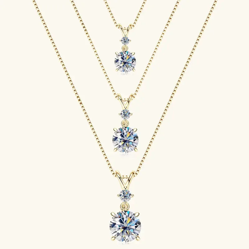 Funkelnde Zweisamkeit – 1CT/2CT/3CT Moissanite Solitaire Anhänger Halskette aus Silber, Verstellbare Kette, Luxuriöses - Alyrah Jewellery