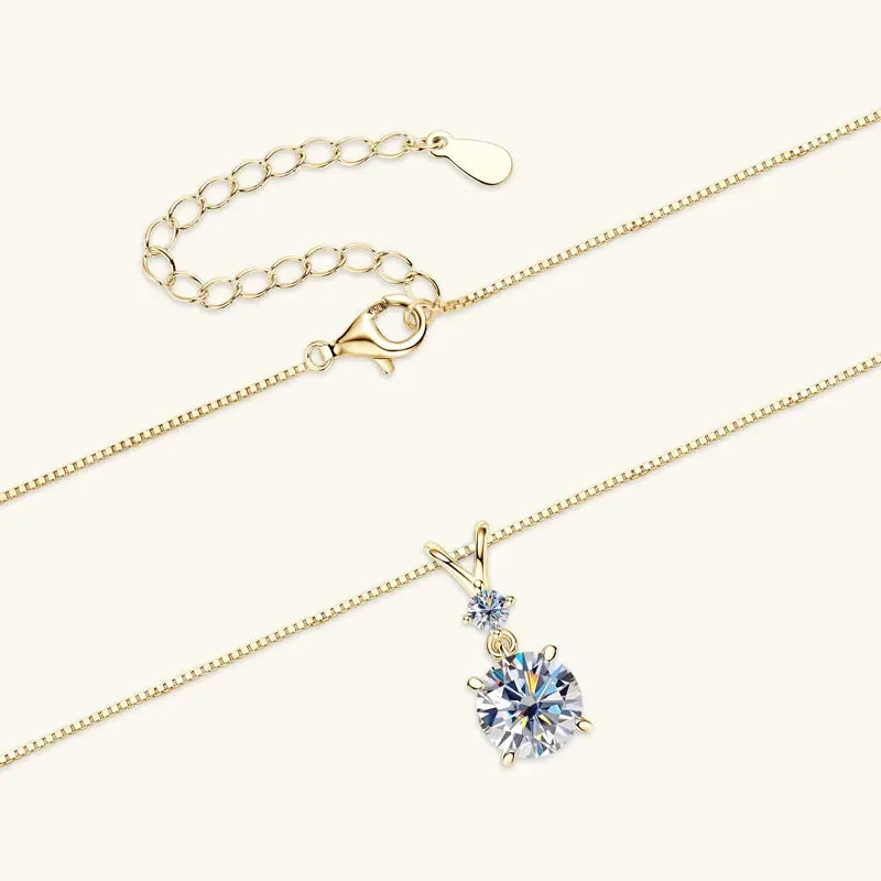 Funkelnde Zweisamkeit – 1CT/2CT/3CT Moissanite Solitaire Anhänger Halskette aus Silber, Verstellbare Kette, Luxuriöses - Alyrah Jewellery