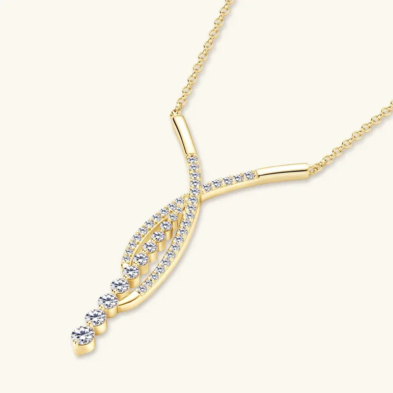 Strahlendes Y – 2-Karat Moissanite Anhänger Halskette aus Silber, Verstellbare Kette, Luxus Schmuck - Alyrah Jewellery