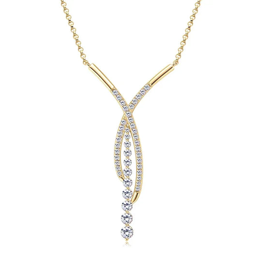 Strahlendes Y – 2-Karat Moissanite Anhänger Halskette aus Silber, Verstellbare Kette, Luxus Schmuck - Alyrah Jewellery