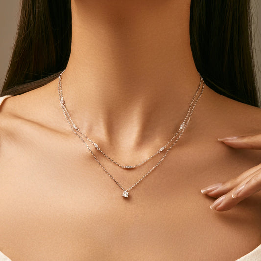 Eternal Radiance – Double-Layered Moissanite Pendant Necklace