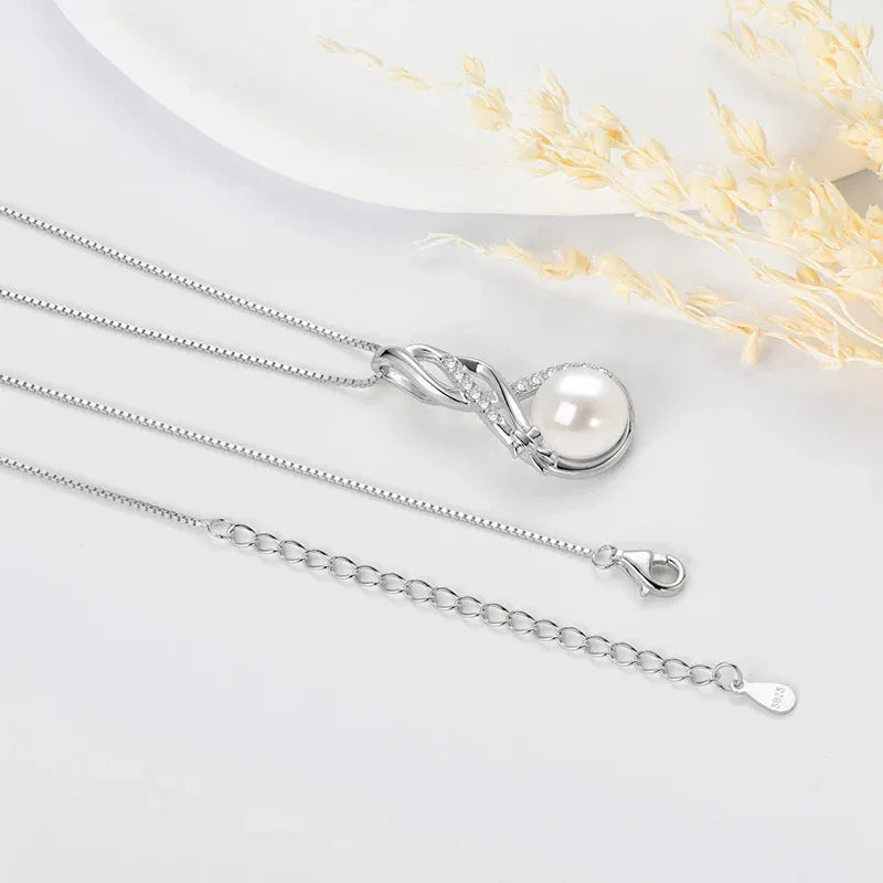 Unendliche Eleganz – 10mm Süßwasserperlen Anhänger Halskette, Sterlingsilber - Alyrah Jewellery