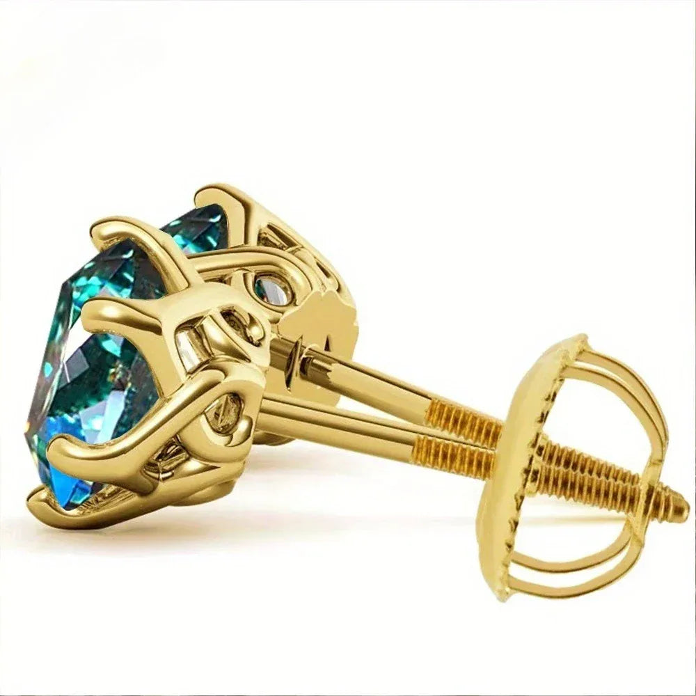Ocean Fire – 6,5 mm Portuguese Cut Cyan Moissanite Ohrstecker aus 925 Sterling Silber - Alyrah Jewellery