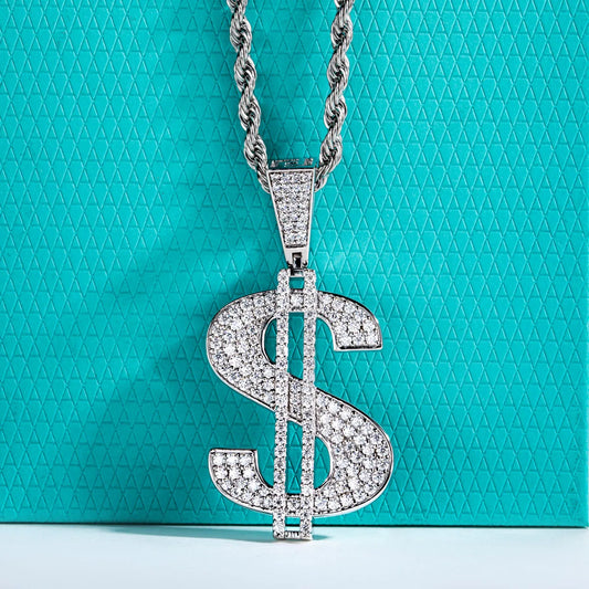 Dollar Blaze – Moissanite Dollar Anhänger Layered Hip Hop Kette aus 925 Sterling Silber