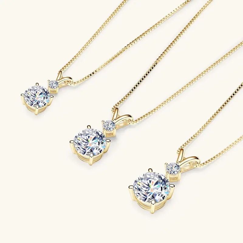 Funkelnde Zweisamkeit – 1CT/2CT/3CT Moissanite Solitaire Anhänger Halskette aus Silber, Verstellbare Kette, Luxuriöses - Alyrah Jewellery