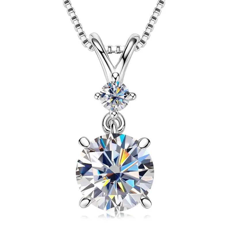 Funkelnde Zweisamkeit – 1CT/2CT/3CT Moissanite Solitaire Anhänger Halskette aus Silber, Verstellbare Kette, Luxuriöses - Alyrah Jewellery