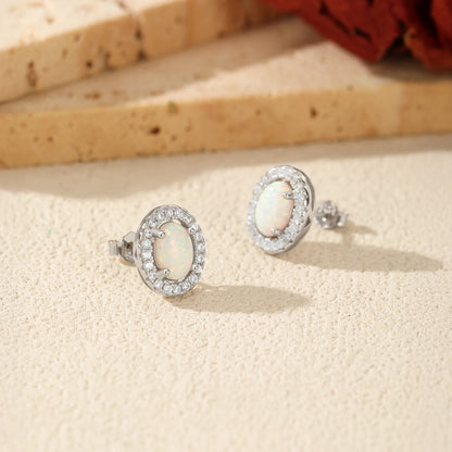 Urban Oval – Opal Halo Stud Earrings