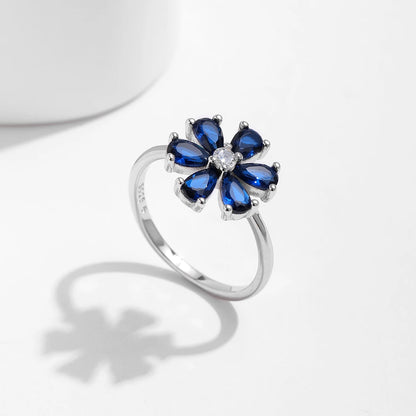 Royal Azure Bloom – Exquisite Water Drop Ring