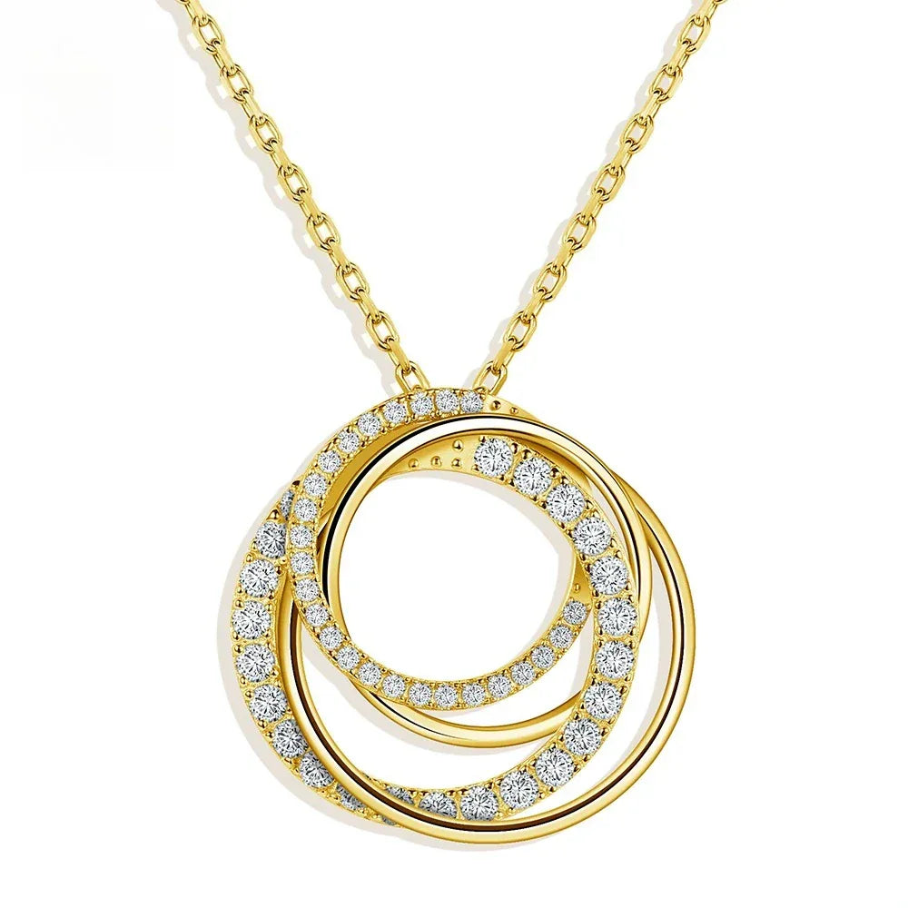 Ewiger Kreis – Moissanite Anhänger Halskette für Damen, 18K Goldbeschichtet Sterlingsilber, Vier Ringe Design - Alyrah Jewellery