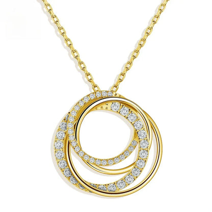 Ewiger Kreis – Moissanite Anhänger Halskette für Damen, 18K Goldbeschichtet Sterlingsilber, Vier Ringe Design - Alyrah Jewellery