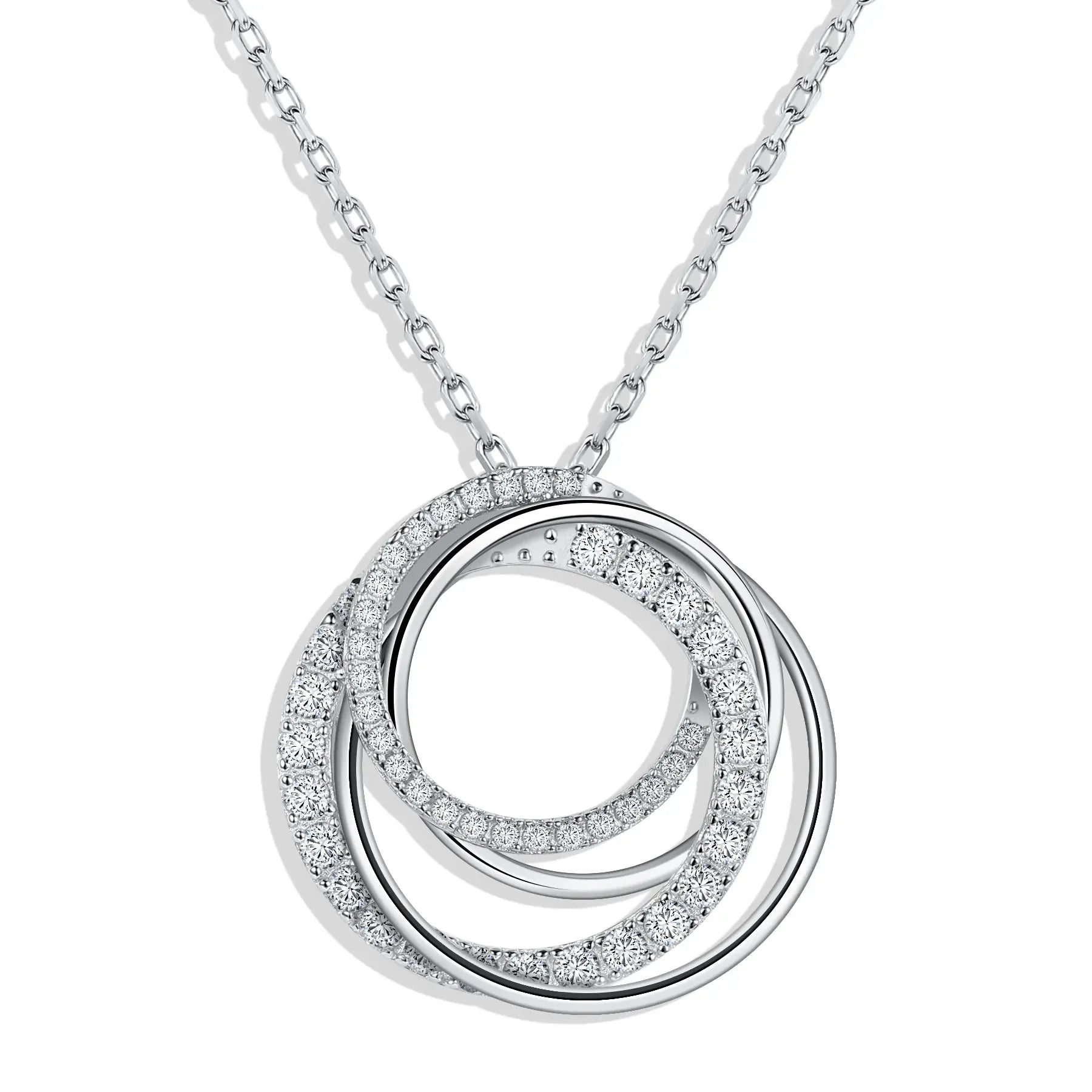 Ewiger Kreis – Moissanite Anhänger Halskette für Damen, 18K Goldbeschichtet Sterlingsilber, Vier Ringe Design - Alyrah Jewellery