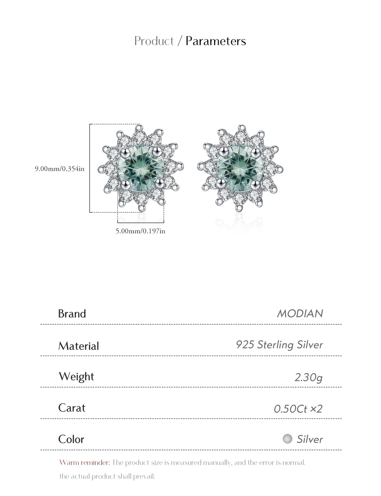 Emerald Sun - Orecchini a bottone con moissanite verde