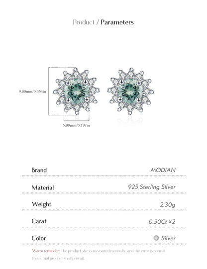Emerald Sun - Orecchini a bottone con moissanite verde