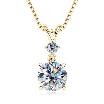 Funkelnde Zweisamkeit – 1CT/2CT/3CT Moissanite Solitaire Anhänger Halskette aus  Silber, Verstellbare Kette, Luxuriöses