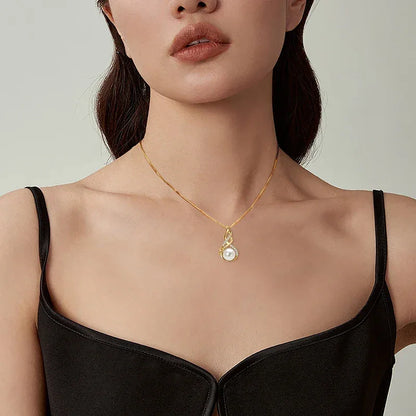 Unendliche Eleganz – 10mm Süßwasserperlen Anhänger Halskette, Sterlingsilber - Alyrah Jewellery